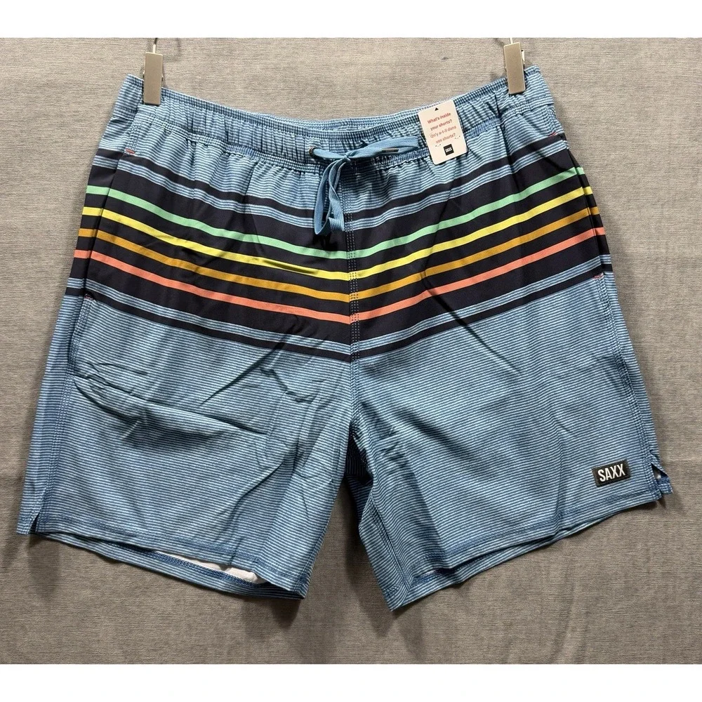 SAXX Swim Shorts Mens X Large Blue Stripe Oh Buoy 2N1 Trunks 7 Inseam Lined